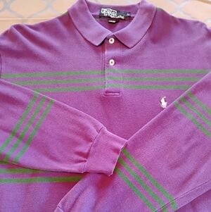Polo by Ralph Lauren Purple / Green Long Sleeve Men's L Polo Shirt